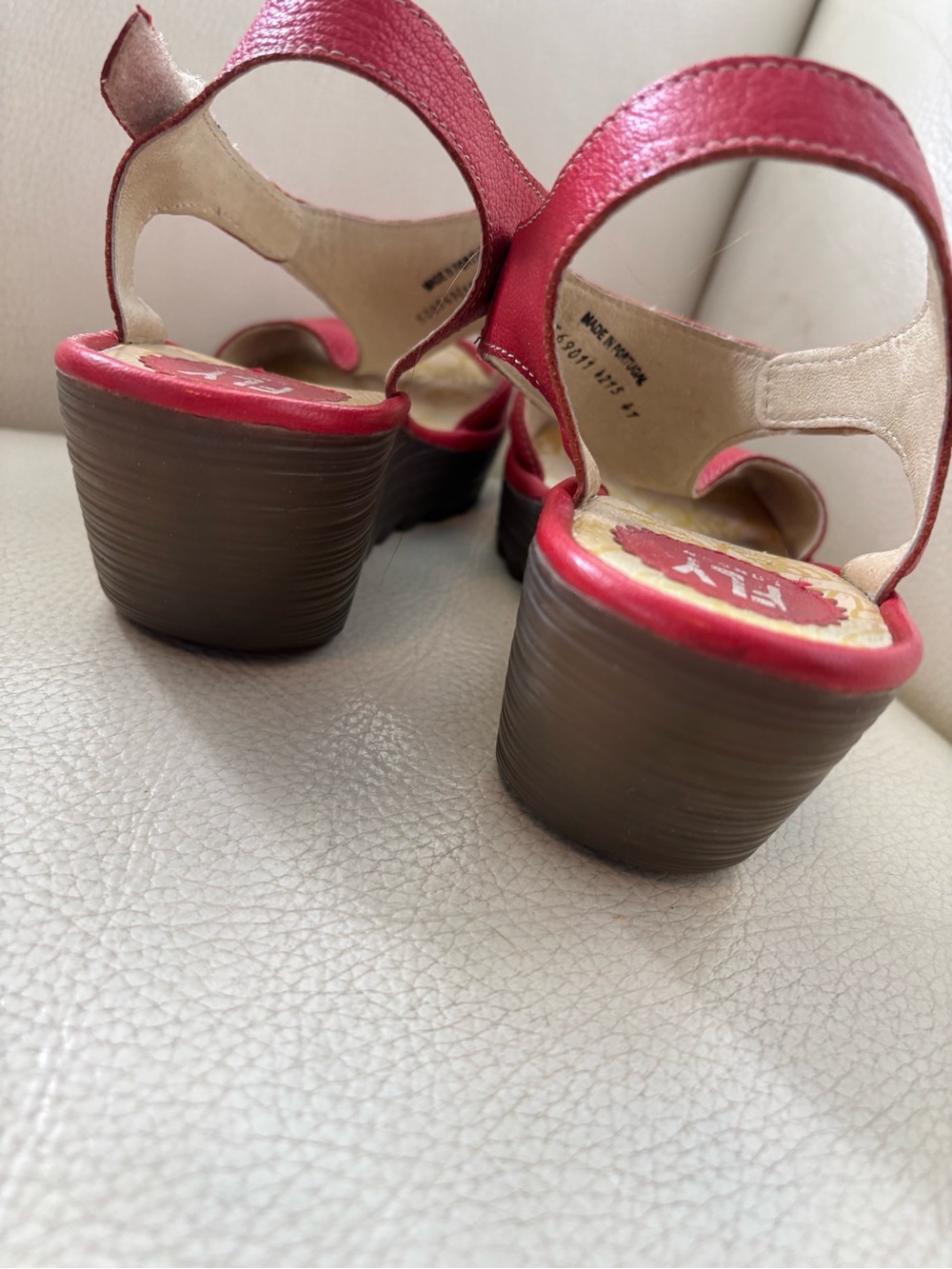 Fly London Red Leather Wedge Sandals - Picture 3 of 6